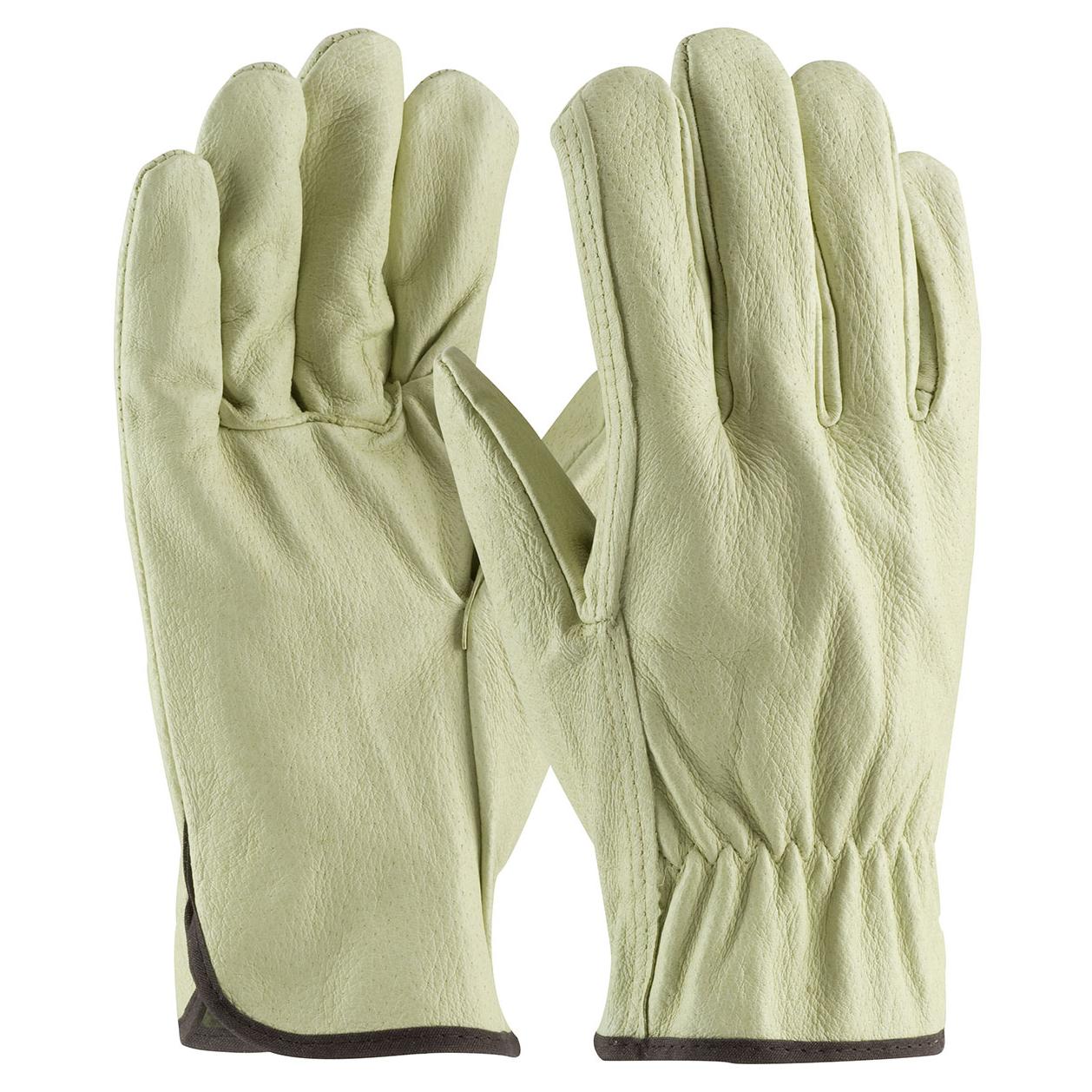 PIP® 70-301 Economy Grade General Purpose Gloves, Drivers, Top Grain Pigskin Leather Palm, Top Grain Pigskin Leather, Natural, Slip-On Cuff, Uncoated Coating, Resists: Moisture, Unlined Lining, Straight Thumb